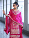 Banarasee Satin Silk Zari Work Salwar Kameez Fabric With Chiffon Dupatta Set-Pink