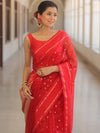 Banarasee Organza Saree With Zari Buti & Satin Border-Red