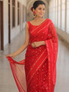 Banarasee Organza Saree With Zari Buti & Satin Border-Red
