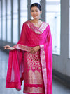 Banarasee Satin Silk Zari Work Salwar Kameez Fabric With Chiffon Dupatta Set-Pink