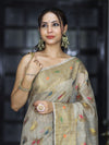 Banarasee Handloom Cotton Silk Saree With Antique Zari Buta Work & Border-Grey