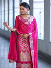 Banarasee Satin Silk Zari Work Salwar Kameez Fabric With Chiffon Dupatta Set-Pink