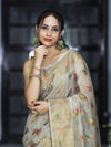 Banarasee Handloom Cotton Silk Saree With Antique Zari Buta Work & Border-Grey