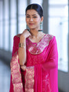 Banarasee Satin Silk Zari Work Salwar Kameez Fabric With Chiffon Dupatta Set-Pink