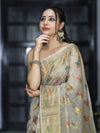 Banarasee Handloom Cotton Silk Saree With Antique Zari Buta Work & Border-Grey