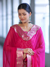 Banarasee Satin Silk Zari Work Salwar Kameez Fabric With Chiffon Dupatta Set-Pink