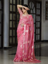 Banarasee Handloom Dupion Silk Saree With Zari Floral Buta Design & Border-Peachy Pink