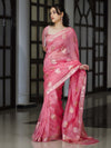 Banarasee Handloom Dupion Silk Saree With Zari Floral Buta Design & Border-Peachy Pink