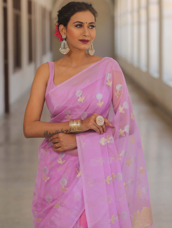 Banarasee Organza Saree With Sona Rupa Zari Buta Design Saree-Lavender
