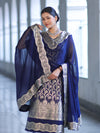 Banarasee Satin Silk Zari Work Salwar Kameez Fabric With Chiffon Dupatta Set-Navy Blue