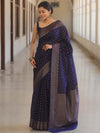 Banarasee Semi-Chiffon Saree With Antique Gold Zari Work-Blue