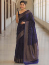 Banarasee Semi-Chiffon Saree With Antique Gold Zari Work-Blue