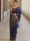 Banarasee Semi-Chiffon Saree With Antique Gold Zari Work-Blue