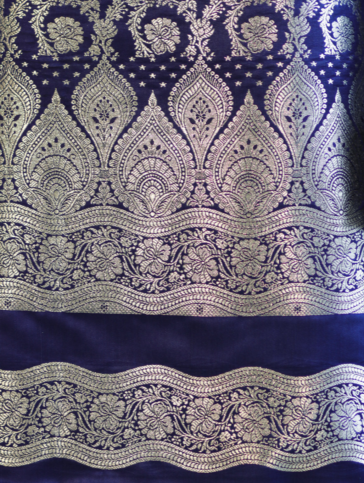 Banarasee Satin Silk Zari Work Salwar Kameez Fabric With Chiffon Dupatta Set-Navy Blue