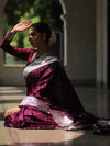 Banarasee Handwoven Faux Georgette Saree With Silver Zari Buti Design-Violet