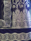 Banarasee Satin Silk Zari Work Salwar Kameez Fabric With Chiffon Dupatta Set-Navy Blue