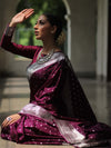 Banarasee Handwoven Faux Georgette Saree With Silver Zari Buti Design-Violet