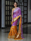 Banarasee Handwoven Dual Color Semi-Chiffon Saree With Zari Work-Lavender & Yellow