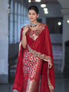 Banarasee Satin Silk Zari Work Salwar Kameez Fabric With Chiffon Dupatta Set-Maroon
