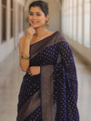 Banarasee Semi-Chiffon Saree With Antique Gold Zari Work-Blue