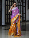 Banarasee Handwoven Dual Color Semi-Chiffon Saree With Zari Work-Lavender & Yellow
