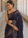Banarasee Semi-Chiffon Saree With Antique Gold Zari Work-Blue