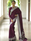 Banarasee Handwoven Faux Georgette Saree With Silver Zari Buti Design-Violet