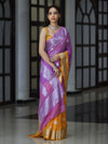 Banarasee Handwoven Dual Color Semi-Chiffon Saree With Zari Work-Lavender & Yellow