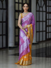 Banarasee Handwoven Dual Color Semi-Chiffon Saree With Zari Work-Lavender & Yellow