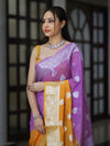 Banarasee Handwoven Dual Color Semi-Chiffon Saree With Zari Work-Lavender & Yellow