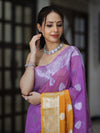 Banarasee Handwoven Dual Color Semi-Chiffon Saree With Zari Work-Lavender & Yellow