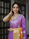 Banarasee Handwoven Dual Color Semi-Chiffon Saree With Zari Work-Lavender & Yellow