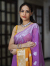 Banarasee Handwoven Dual Color Semi-Chiffon Saree With Zari Work-Lavender & Yellow