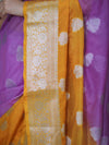 Banarasee Handwoven Dual Color Semi-Chiffon Saree With Zari Work-Lavender & Yellow
