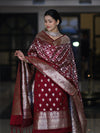 Banarasee Dual Tone Satin Silk Zari Work Salwar Kameez Fabric With Dupatta Set-Deep Maroon
