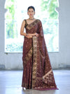 Banarasee Handloom Dual Tone Semi Silk Saree With Zari Buti Design & Border-Burgundy (Green Tone)