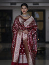 Banarasee Dual Tone Satin Silk Zari Work Salwar Kameez Fabric With Dupatta Set-Deep Maroon