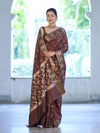 Banarasee Handloom Dual Tone Semi Silk Saree With Zari Buti Design & Border-Burgundy (Green Tone)