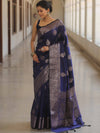 Banarasee Handwoven Semi Silk Saree With Zari Buti Design-Blue