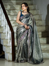 Banarasee Handloom Plain Tissue Saree With Lace Border-Blue
