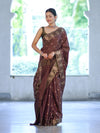 Banarasee Handloom Dual Tone Semi Silk Saree With Zari Buti Design & Border-Burgundy (Green Tone)