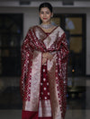 Banarasee Dual Tone Satin Silk Zari Work Salwar Kameez Fabric With Dupatta Set-Deep Maroon