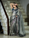 Banarasee Handloom Plain Tissue Saree With Lace Border-Blue