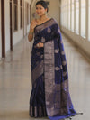 Banarasee Handwoven Semi Silk Saree With Zari Buti Design-Blue