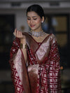 Banarasee Dual Tone Satin Silk Zari Work Salwar Kameez Fabric With Dupatta Set-Deep Maroon
