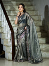 Banarasee Handloom Plain Tissue Saree With Lace Border-Blue
