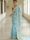 Banarasee Pure Chiffon Silk Saree With Resham Jaal-Powder Blue
