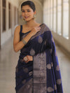 Banarasee Handwoven Semi Silk Saree With Zari Buti Design-Blue