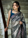 Banarasee Handloom Plain Tissue Saree With Lace Border-Blue