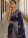 Banarasee Handwoven Semi Silk Saree With Zari Buti Design-Blue
